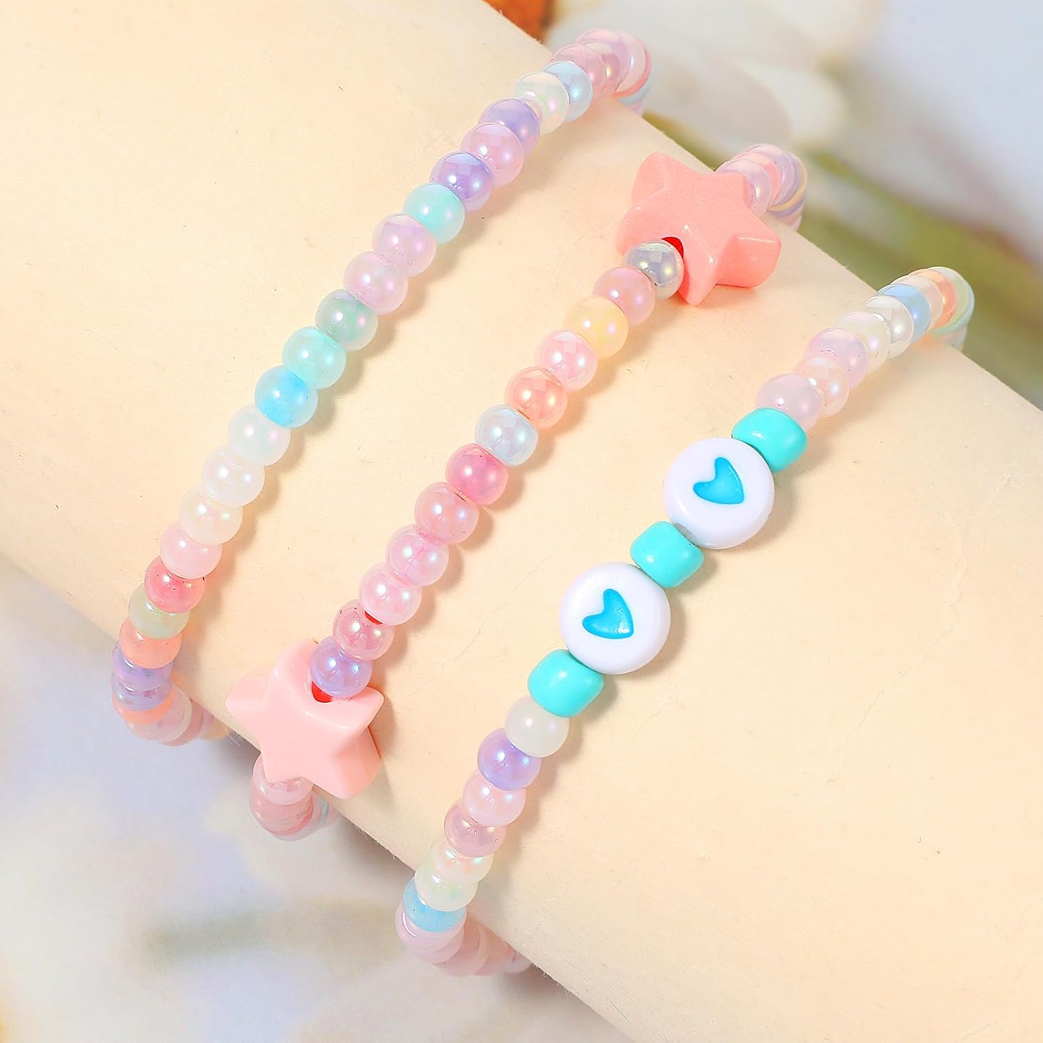 300Pcs Mini Pony Beads Pastel Pony Beads Candy Macaron Color Pony Beads Translucent Plastic Poly Hair Beads with Glitter for DIY Crafts Braids Bracelet Jewelry Making
