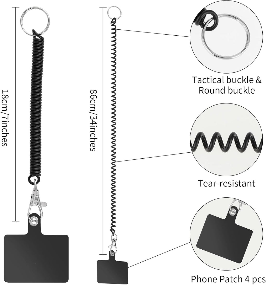 4-Pack Phone Lanyard Tethers With Patch, Retractable Phone Clip Leash for Outdoor Activities