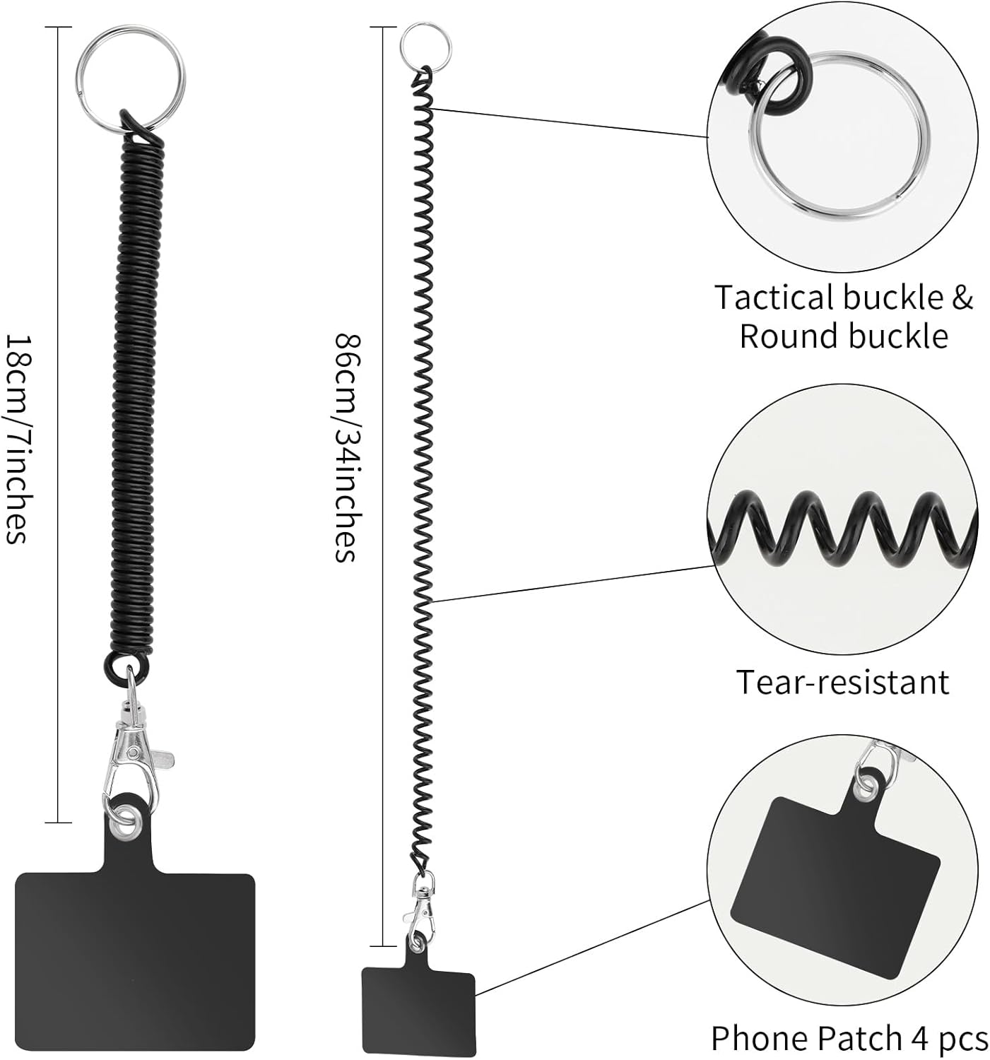 4-Pack Phone Lanyard Tethers With Patch, Retractable Phone Clip Leash for Outdoor Activities