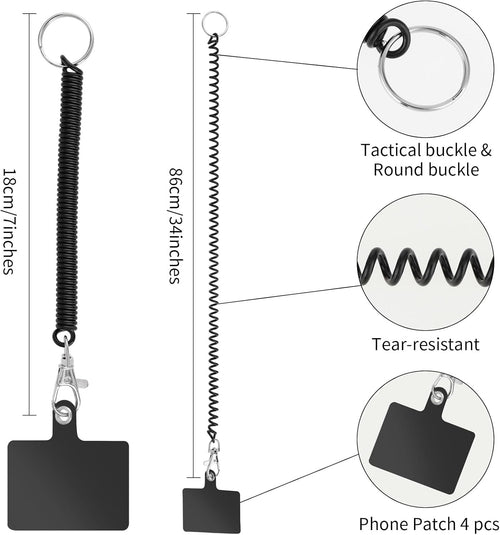 4-Pack Phone Lanyard Tethers With Patch, Retractable Phone Clip Leash for Outdoor Activities