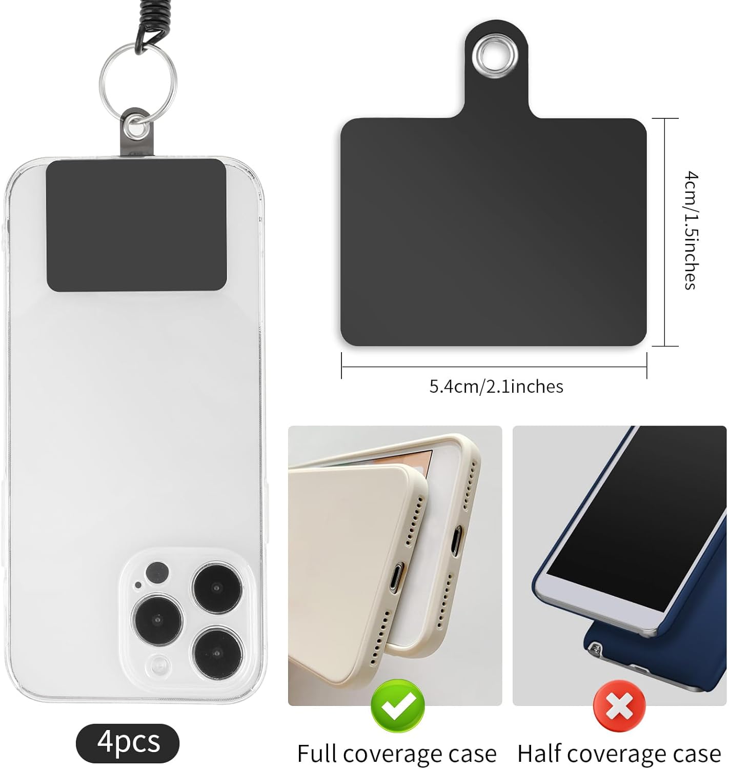 4-Pack Phone Lanyard Tethers With Patch, Retractable Phone Clip Leash for Outdoor Activities