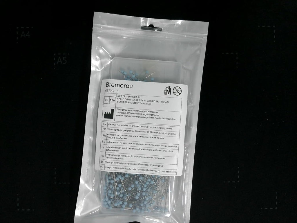 500 Pcs Quilting Pins Glass Head Sewing Pins Long Blue Glass Ball Head Sewing Pin for Fabric Stainless Steel Dressmaker with Transparent Plastic Box for Dressmaker Jewelry DIY Decoration