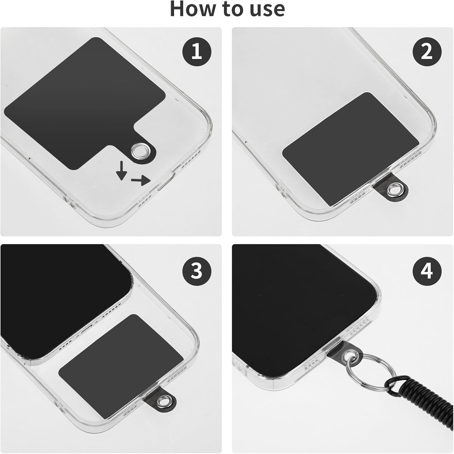 4-Pack Phone Lanyard Tethers With Patch, Retractable Phone Clip Leash for Outdoor Activities