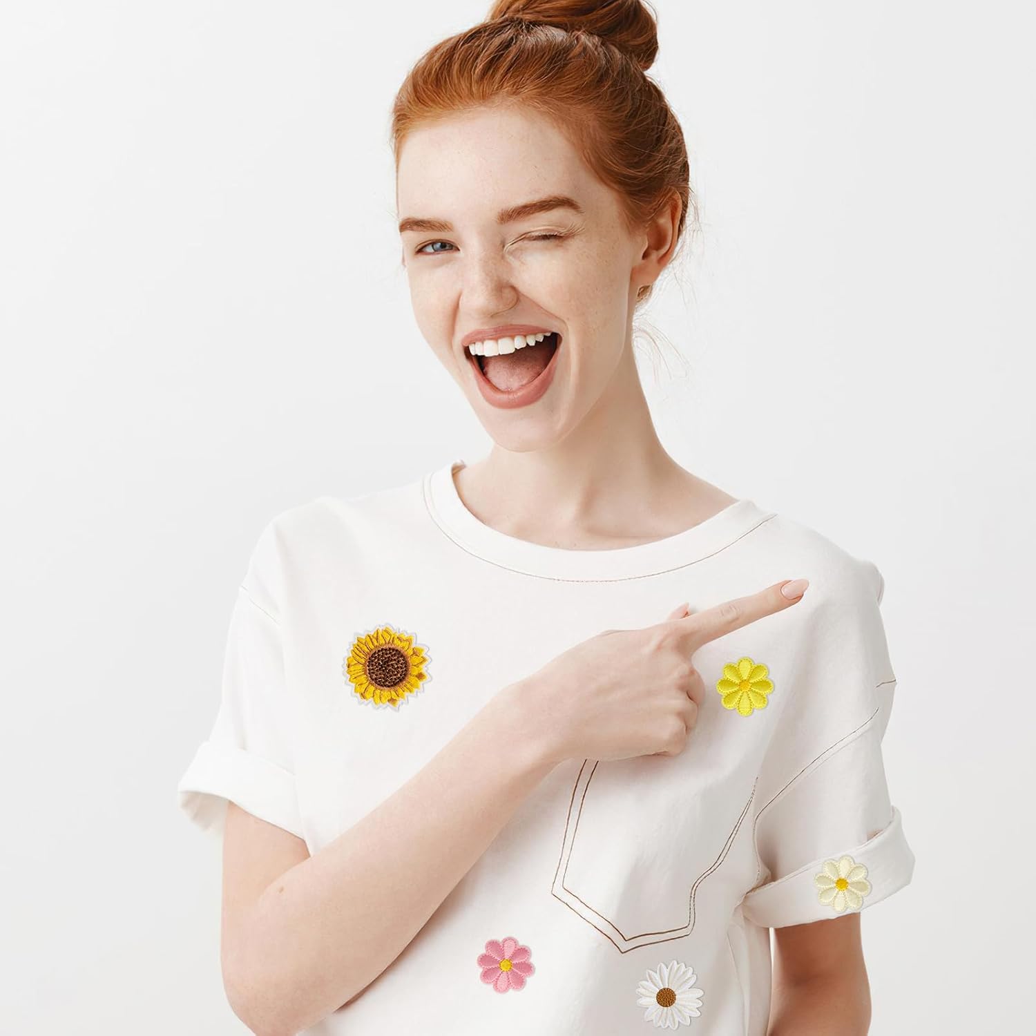 17 Pcs Flower Patches Iron On Daisy Flower Iron/Sew On Patch Sunflower Embroidered Appliques Patches Floral Embroidery Applique for DIY Clothes Backpacks Hats Jeans Jackets T-Shirt