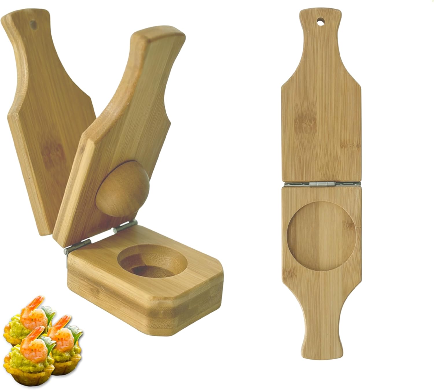Bamboo Tostones Plantain Press Plantain Smasher Maker - Authentic Caribbean Flavor, 2-in-1 Tostones and Plantain Cups, Perfect for Tostones and Stuffed Plantains,6.8 * 3 * 2.36inch
