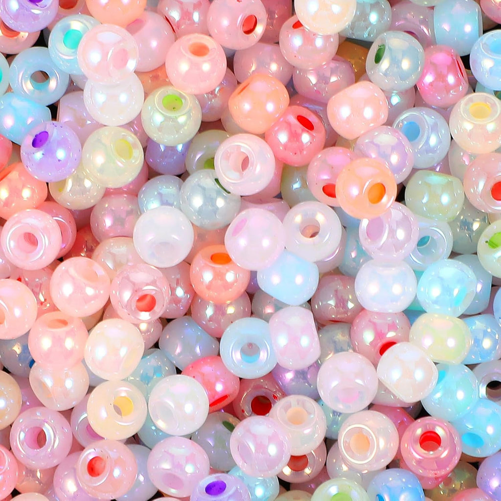 300Pcs Mini Pony Beads Pastel Pony Beads Candy Macaron Color Pony Beads Translucent Plastic Poly Hair Beads with Glitter for DIY Crafts Braids Bracelet Jewelry Making