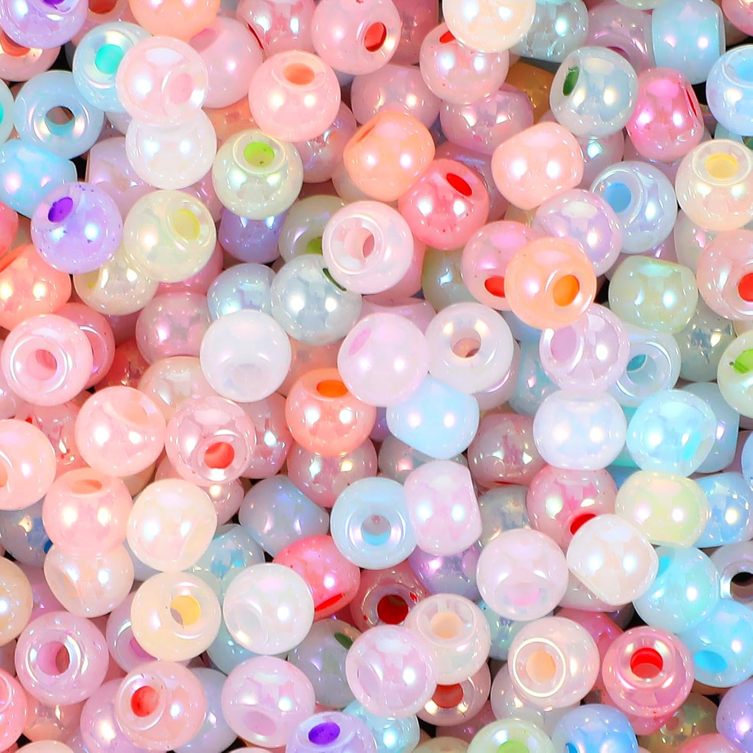 300Pcs Mini Pony Beads Pastel Pony Beads Candy Macaron Color Pony Beads Translucent Plastic Poly Hair Beads with Glitter for DIY Crafts Braids Bracelet Jewelry Making