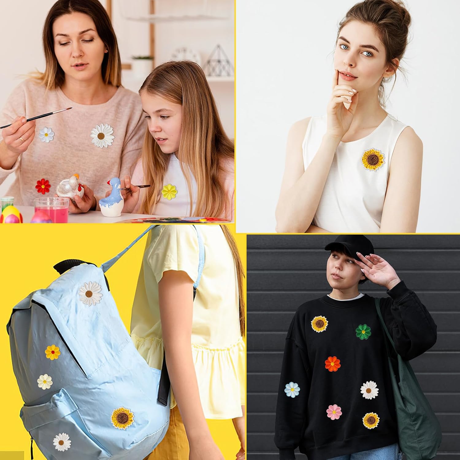 17 Pcs Flower Patches Iron On Daisy Flower Iron/Sew On Patch Sunflower Embroidered Appliques Patches Floral Embroidery Applique for DIY Clothes Backpacks Hats Jeans Jackets T-Shirt