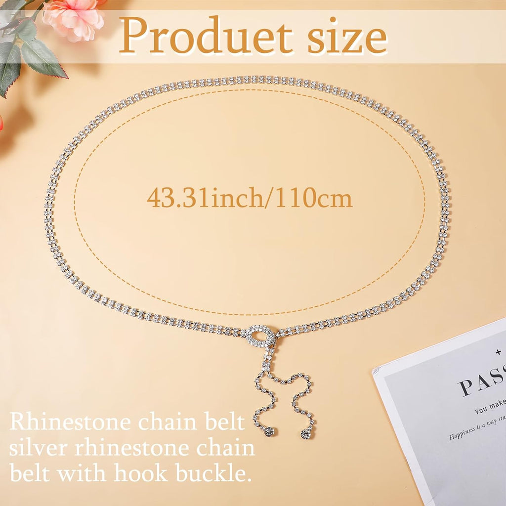 Rhinestone Belts For Women Sparkly Belt Chain Belts For Women Fashion Crystal Waist Belt For Women Silver Fashion Glitter Chain Belt Large Size Belt Women Waistband Belt For Wedding Party