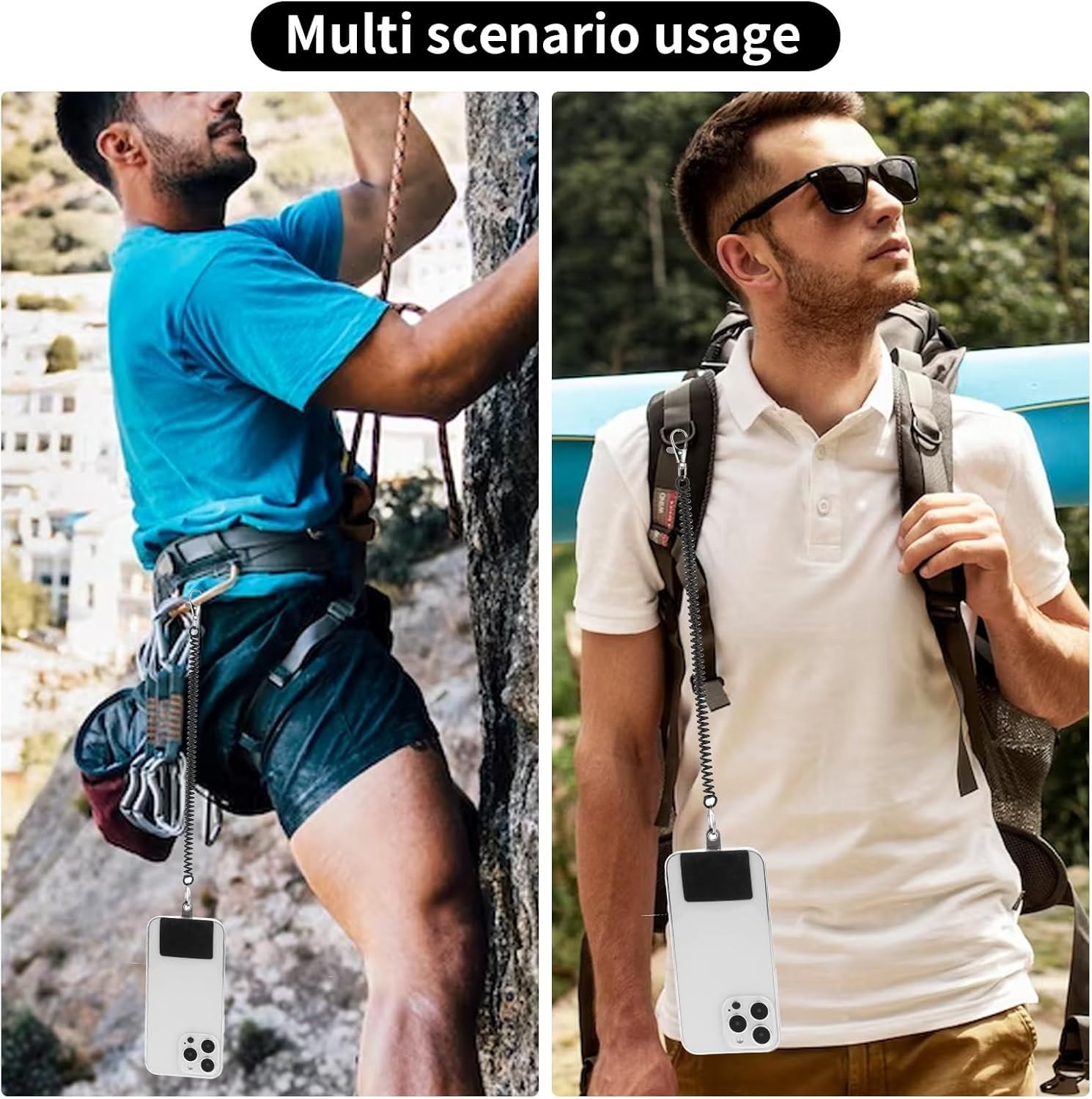 4-Pack Phone Lanyard Tethers With Patch, Retractable Phone Clip Leash for Outdoor Activities