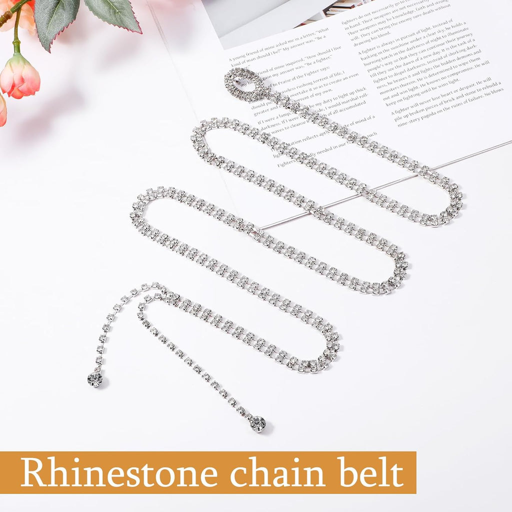 Rhinestone Belts For Women Sparkly Belt Chain Belts For Women Fashion Crystal Waist Belt For Women Silver Fashion Glitter Chain Belt Large Size Belt Women Waistband Belt For Wedding Party