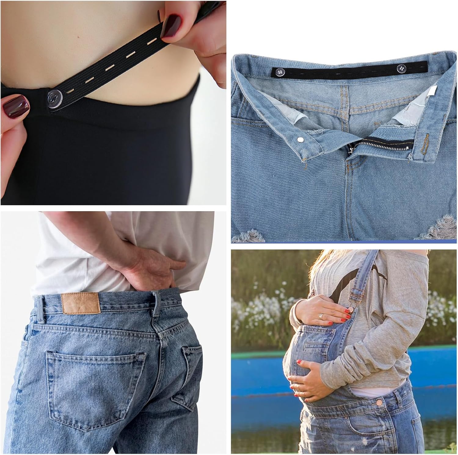 6 Pcs Waist Tightener for Pants Women Jeans Button Tightener Pants Adjuster Waist Tightener Jeans Waist Tightener Jean Button Waist Tightener Suitable Elastic Waist Extenders for Women Men (Black)