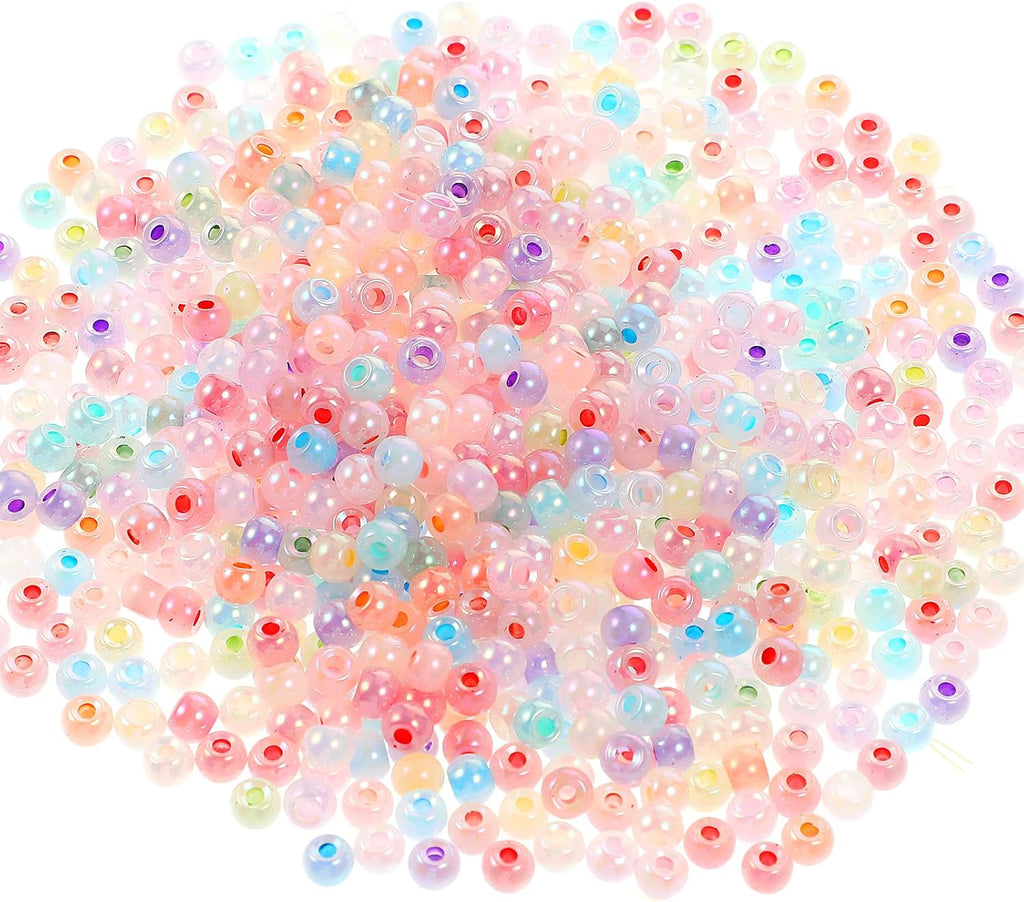 300Pcs Mini Pony Beads Pastel Pony Beads Candy Macaron Color Pony Beads Translucent Plastic Poly Hair Beads with Glitter for DIY Crafts Braids Bracelet Jewelry Making