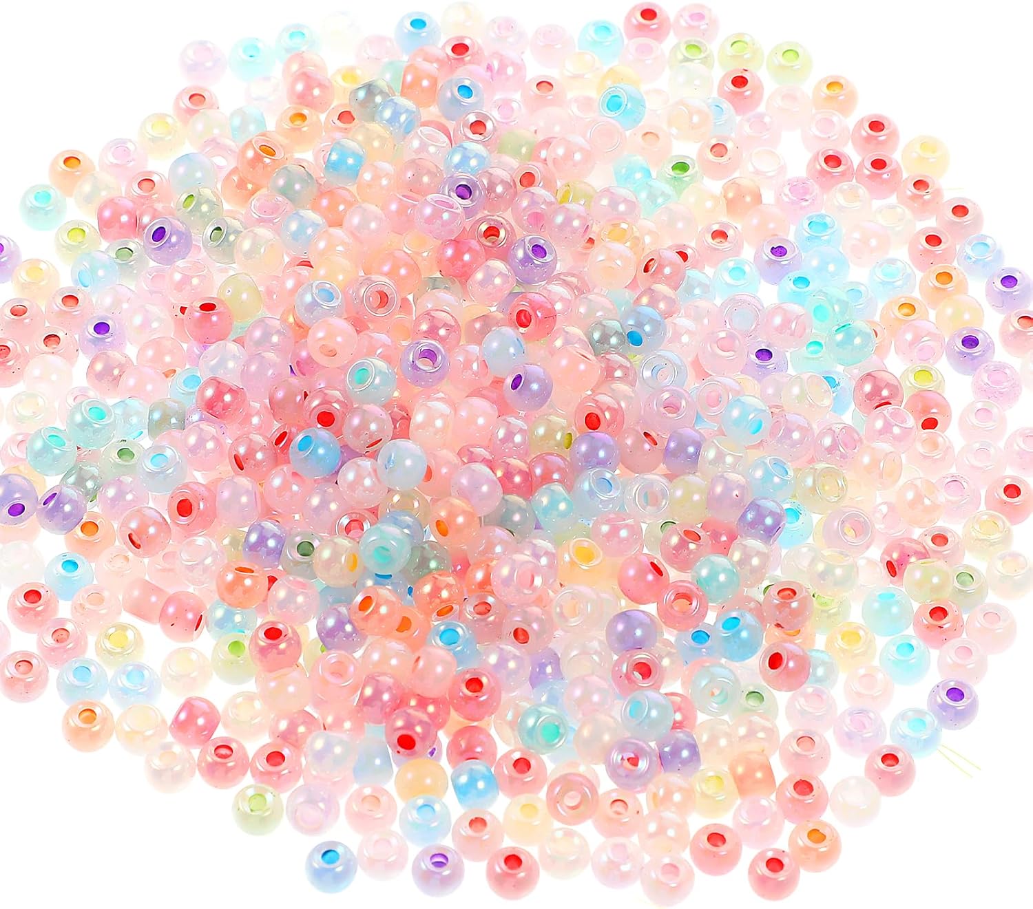 300Pcs Mini Pony Beads Pastel Pony Beads Candy Macaron Color Pony Beads Translucent Plastic Poly Hair Beads with Glitter for DIY Crafts Braids Bracelet Jewelry Making