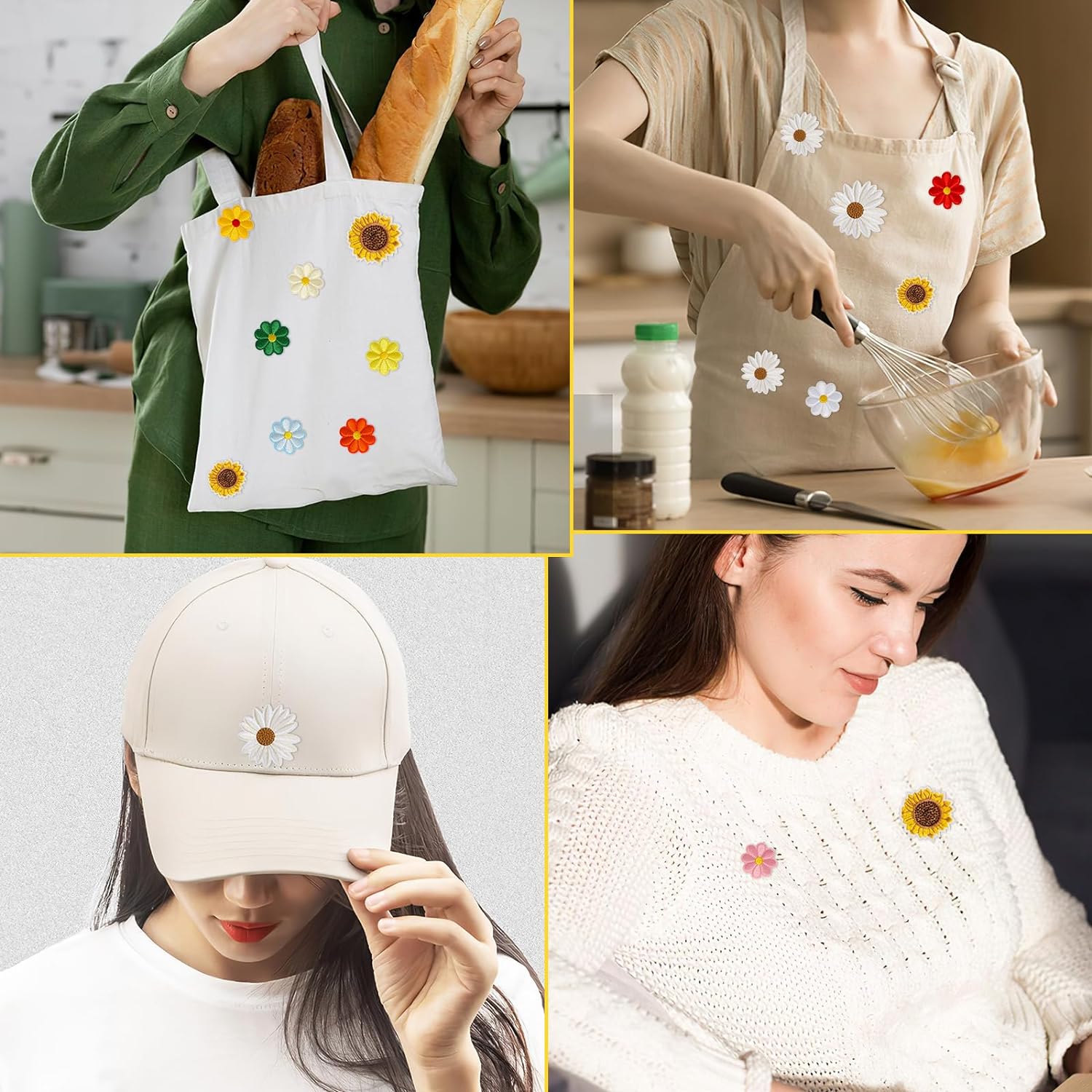17 Pcs Flower Patches Iron On Daisy Flower Iron/Sew On Patch Sunflower Embroidered Appliques Patches Floral Embroidery Applique for DIY Clothes Backpacks Hats Jeans Jackets T-Shirt