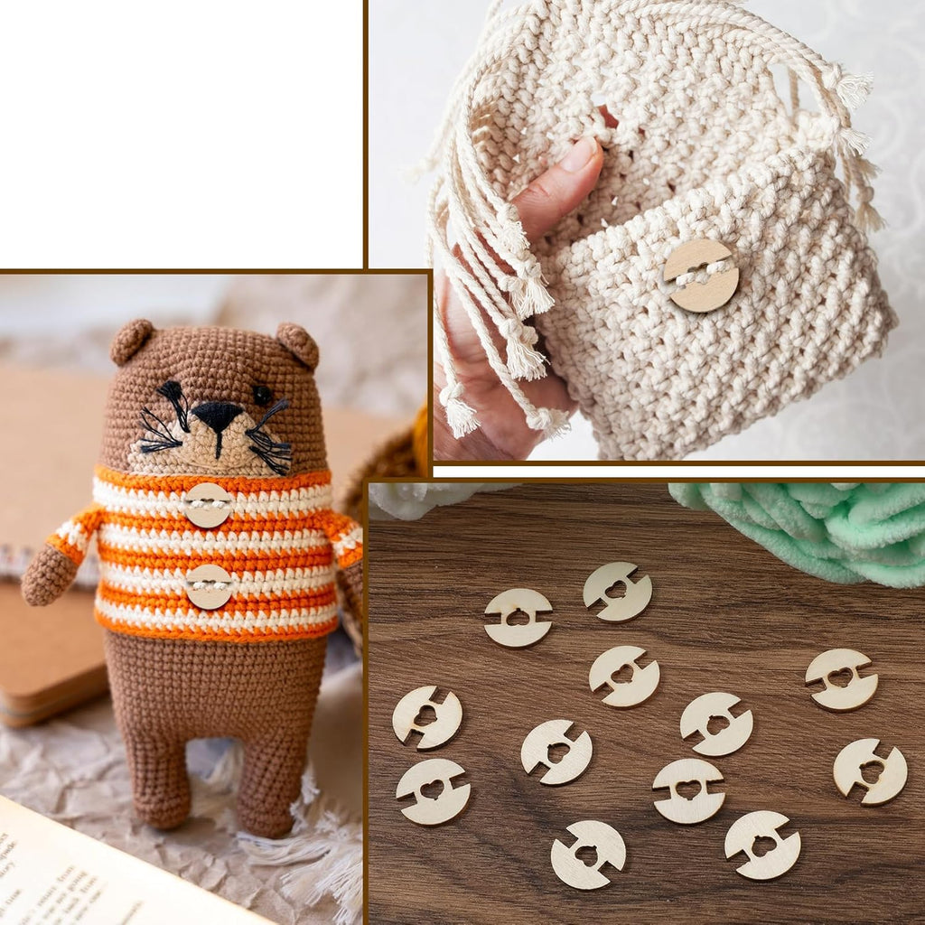 60 Pcs Pom Pom Buttons for Hats, Wooden Handmade Buttons to Attach Pom Poms to Hats Faux Fur Pom Pom Holder Keepers Fastener Removable Love Button Crafts for Knitting Beanies DIY Craft Decoration