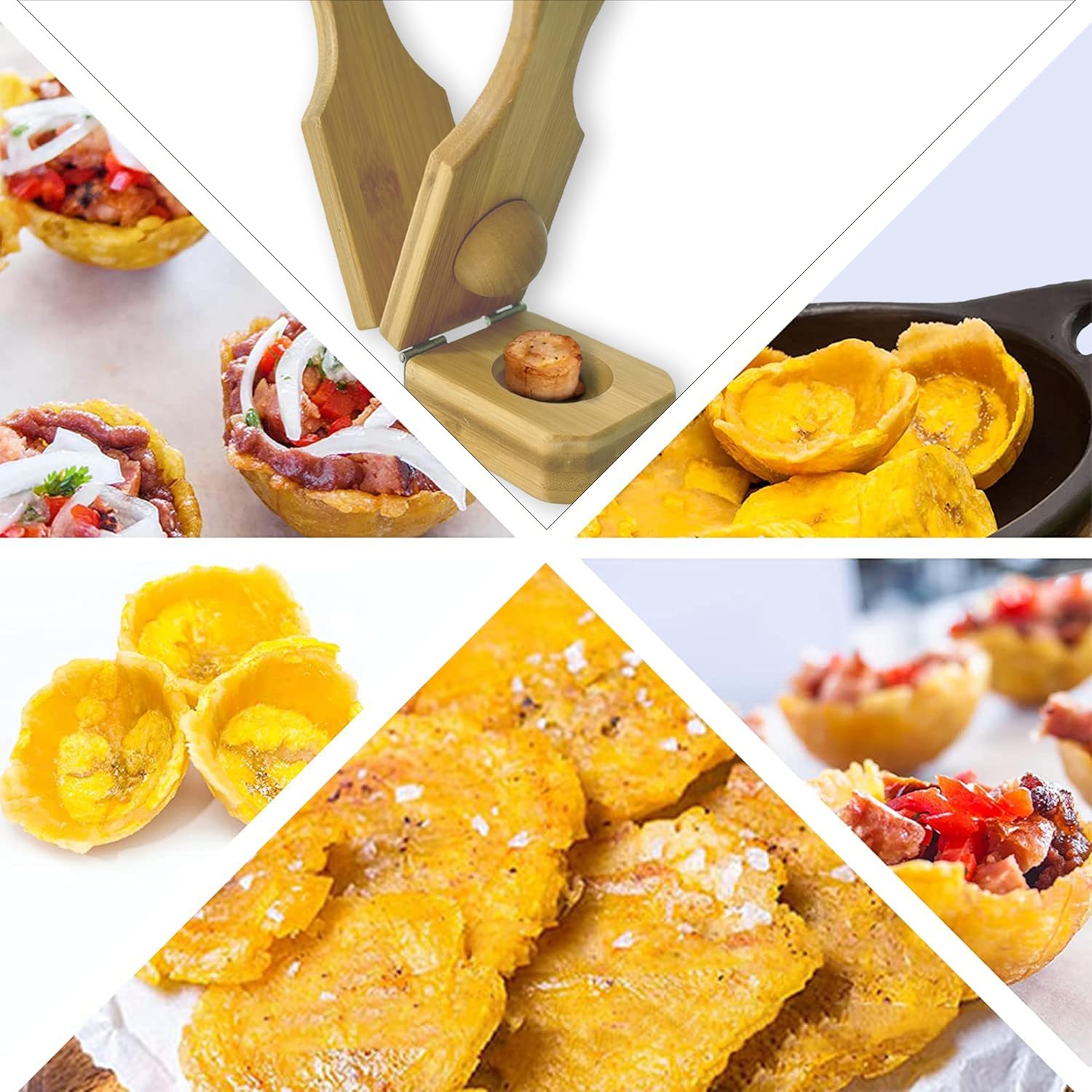 Bamboo Tostones Plantain Press Plantain Smasher Maker - Authentic Caribbean Flavor, 2-in-1 Tostones and Plantain Cups, Perfect for Tostones and Stuffed Plantains,6.8 * 3 * 2.36inch