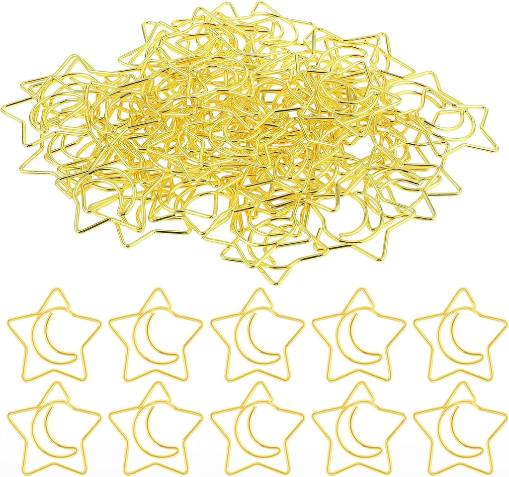 60PCS Decorative Paper Clips Creative Metal Moon and Star Shape Paper Clip Funny Cute Paperclips Gold Moonstar Shaped Paper Clips Bookmarks Planner Clips for Office Document School (Gold)