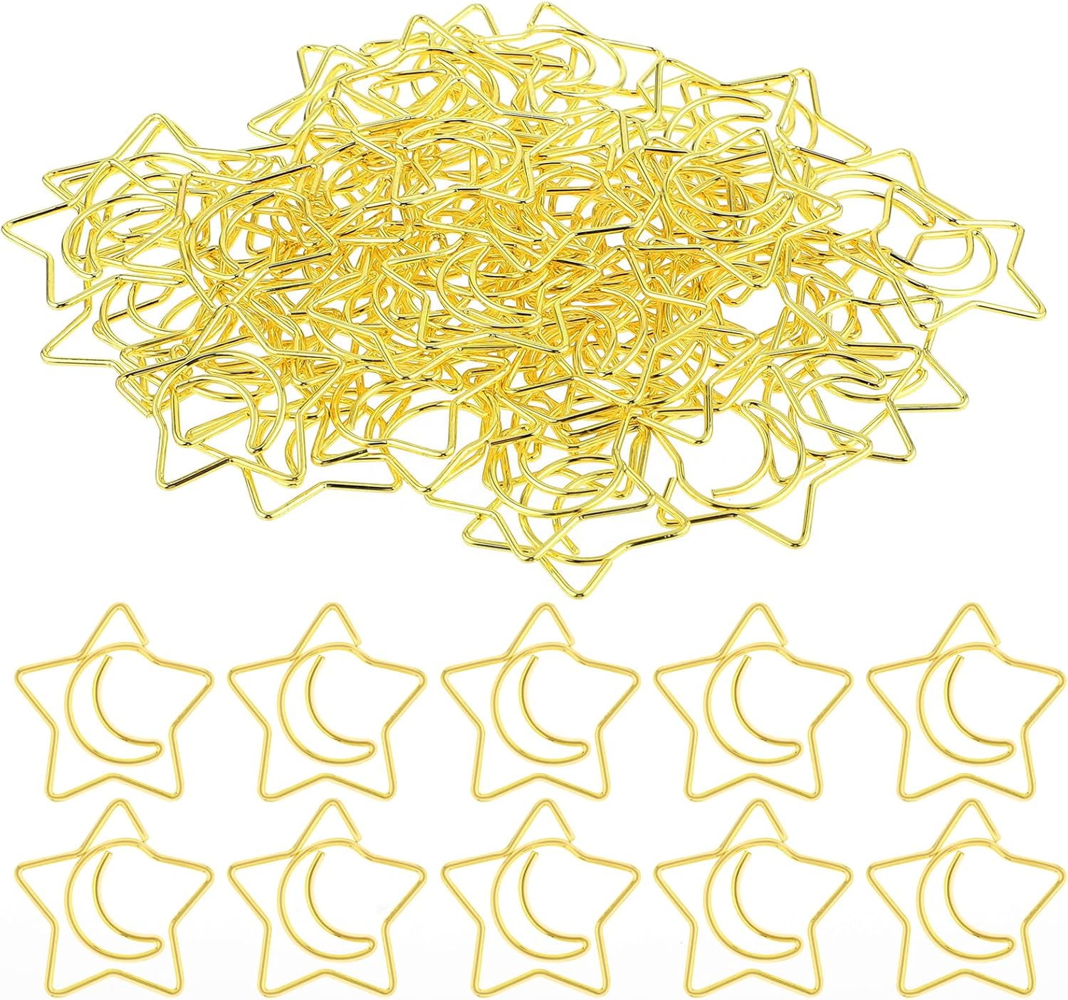 60PCS Decorative Paper Clips Creative Metal Moon and Star Shape Paper Clip Funny Cute Paperclips Gold Moonstar Shaped Paper Clips Bookmarks Planner Clips for Office Document School (Gold)