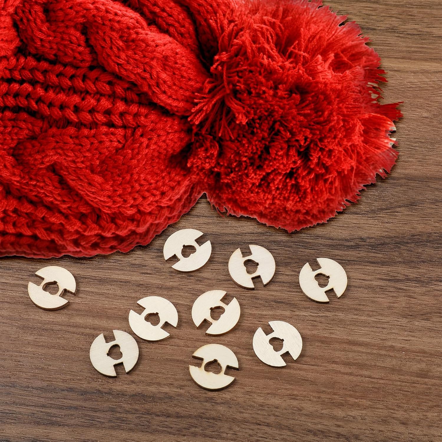 60 Pcs Pom Pom Buttons for Hats, Wooden Handmade Buttons to Attach Pom Poms to Hats Faux Fur Pom Pom Holder Keepers Fastener Removable Love Button Crafts for Knitting Beanies DIY Craft Decoration