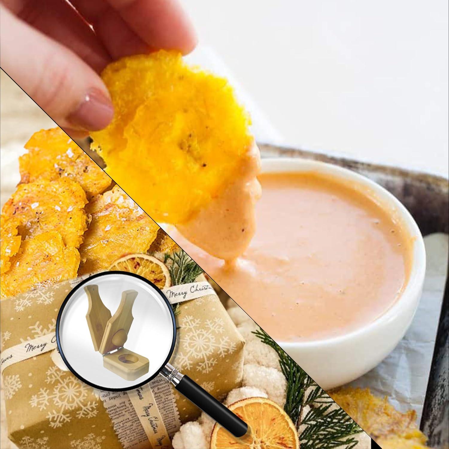 Bamboo Tostones Plantain Press Plantain Smasher Maker - Authentic Caribbean Flavor, 2-in-1 Tostones and Plantain Cups, Perfect for Tostones and Stuffed Plantains,6.8 * 3 * 2.36inch