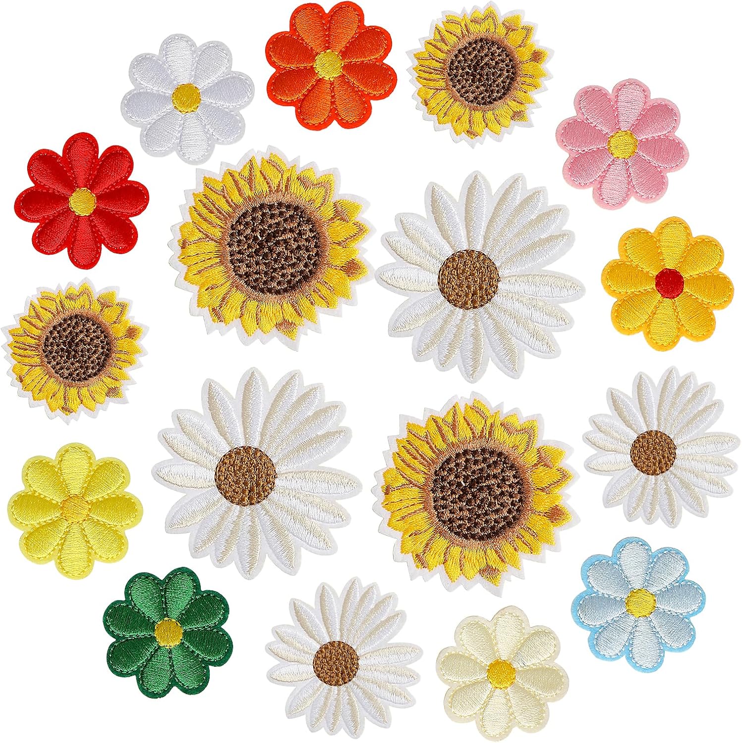 17 Pcs Flower Patches Iron On Daisy Flower Iron/Sew On Patch Sunflower Embroidered Appliques Patches Floral Embroidery Applique for DIY Clothes Backpacks Hats Jeans Jackets T-Shirt