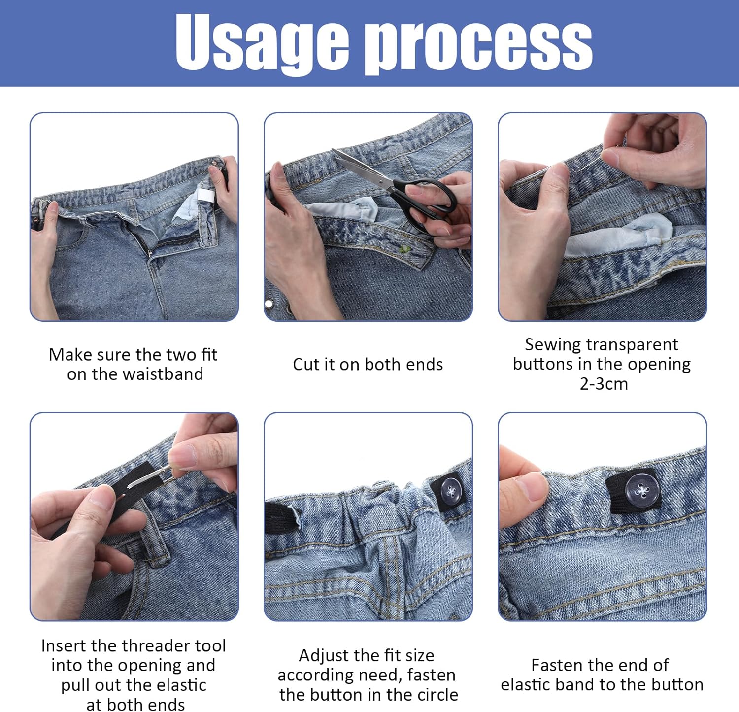 6 Pcs Waist Tightener for Pants Women Jeans Button Tightener Pants Adjuster Waist Tightener Jeans Waist Tightener Jean Button Waist Tightener Suitable Elastic Waist Extenders for Women Men (Black)
