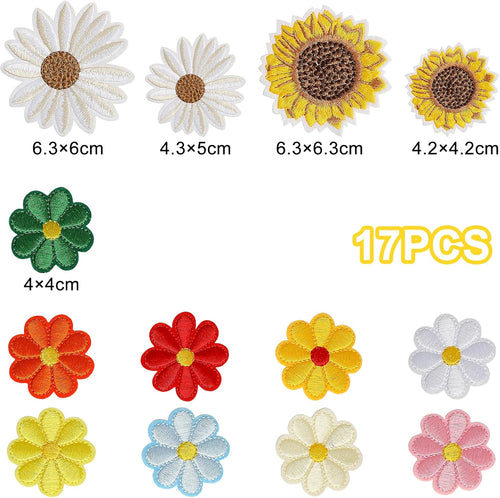 17 Pcs Flower Patches Iron On Daisy Flower Iron/Sew On Patch Sunflower Embroidered Appliques Patches Floral Embroidery Applique for DIY Clothes Backpacks Hats Jeans Jackets T-Shirt