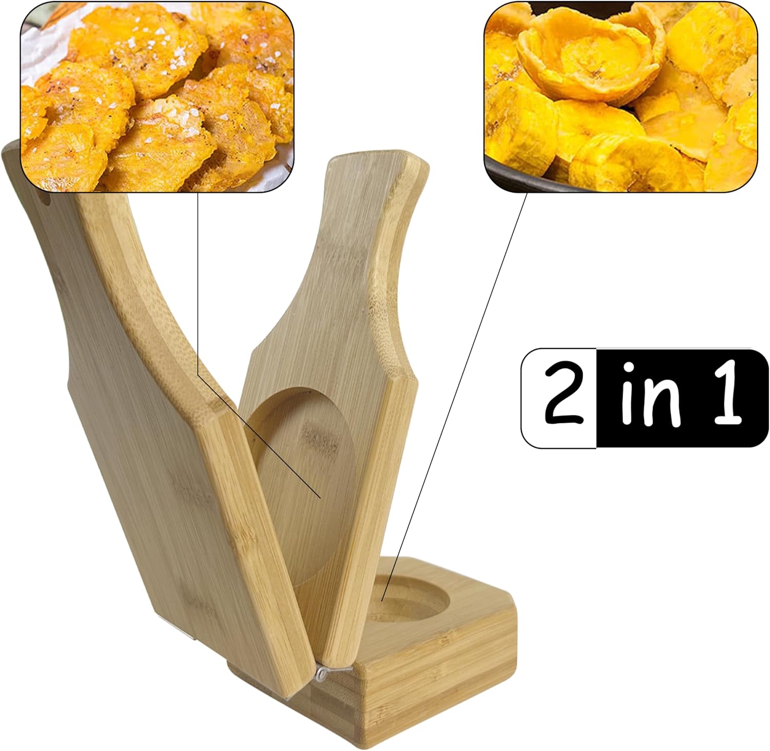 Bamboo Tostones Plantain Press Plantain Smasher Maker - Authentic Caribbean Flavor, 2-in-1 Tostones and Plantain Cups, Perfect for Tostones and Stuffed Plantains,6.8 * 3 * 2.36inch