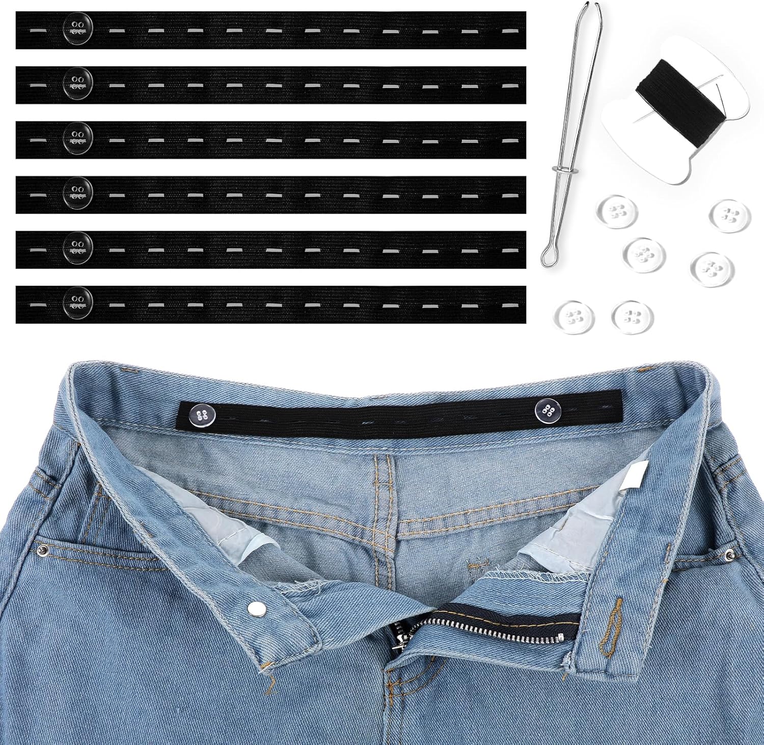 6 Pcs Waist Tightener for Pants Women Jeans Button Tightener Pants Adjuster Waist Tightener Jeans Waist Tightener Jean Button Waist Tightener Suitable Elastic Waist Extenders for Women Men (Black)